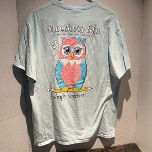 Simply Southern Kids Teacher Owl T-Shirt - Light Blue